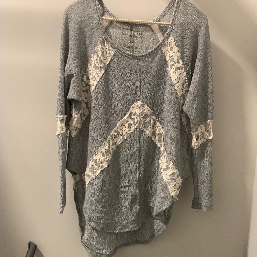 Source Unknown Gray And Cream Lace Sweater